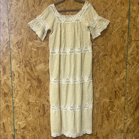 Vintage Dresses & Skirts - Vintage Cottagecore Peasant Cream Lace Crochet Trim Dress, No Brand, No Tags